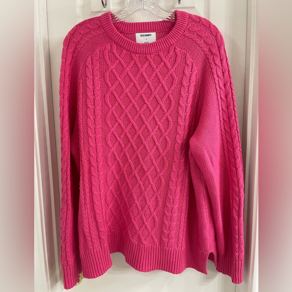 Old Navy Hot Pink Crew Neck Cable Knit Sweater Size XL - Picture 1 of 3